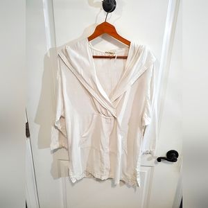 Max Studio Ecru Linen Hooded Baja Sun Cover